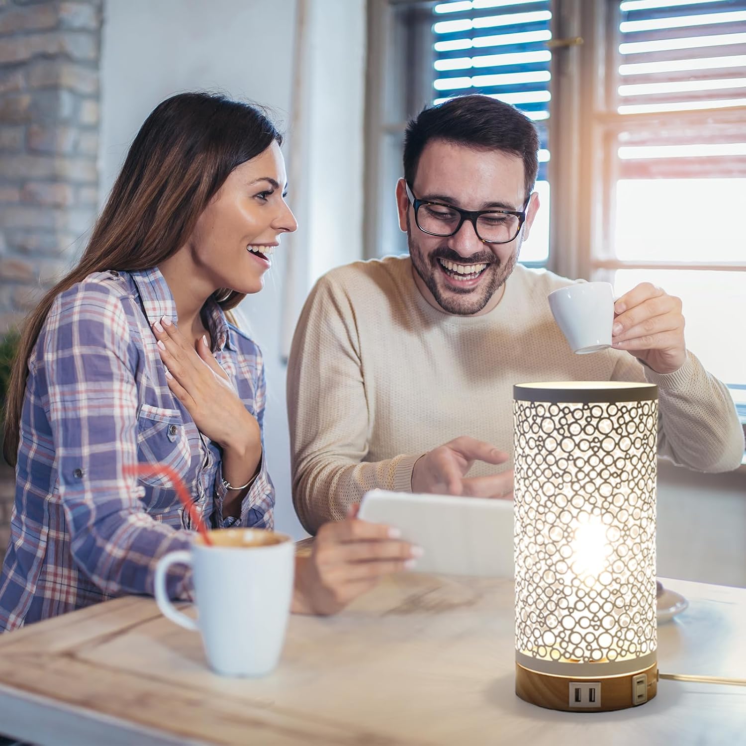 Juego de 2 lámparas de mesa con control táctil, lámparas de mesita de noche regulables con puerto USB y salidas de CA, lámparas industriales de