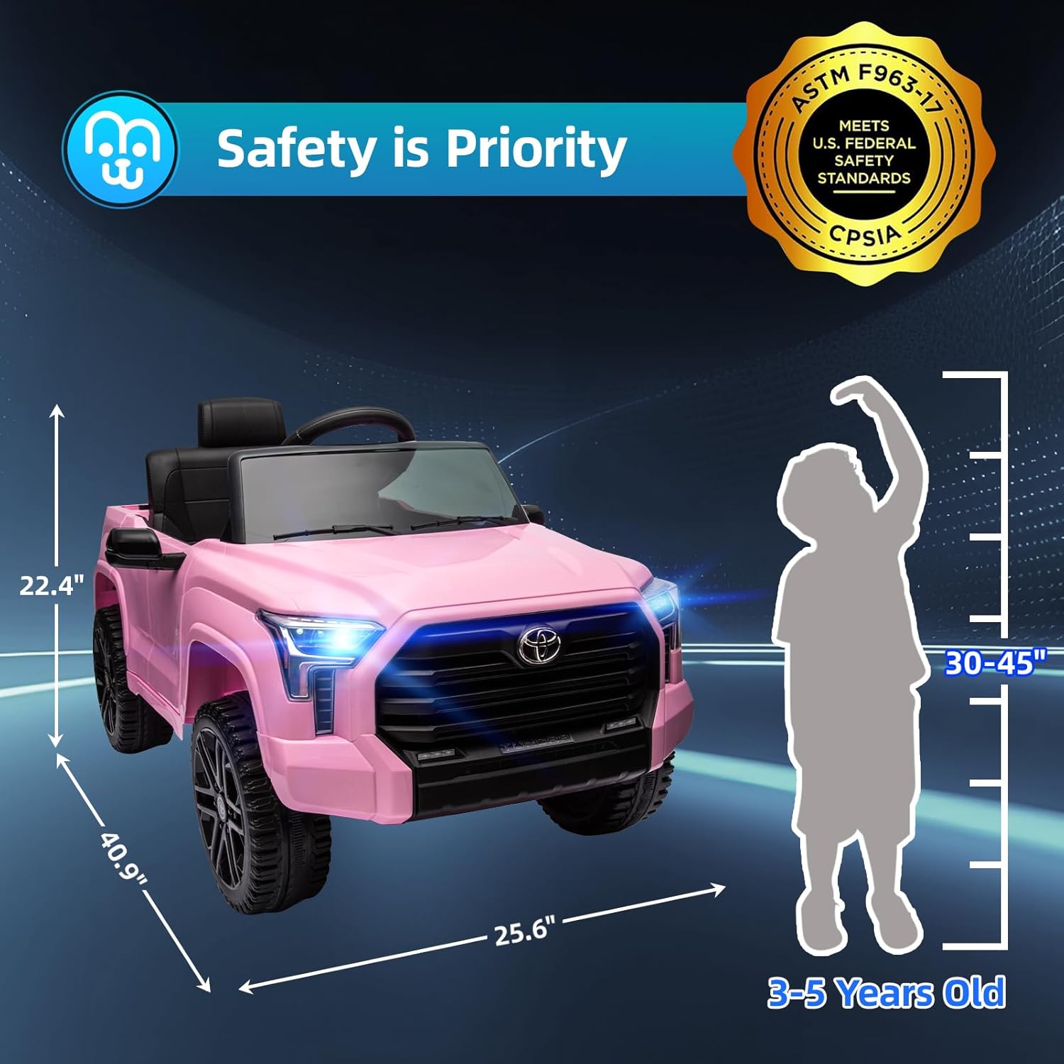 Toyota Tundra – Auto eléctrico con licencia para niños, batería de 12 V, 7 Ah, auto eléctrico para niños, camión, maletero, control remoto,