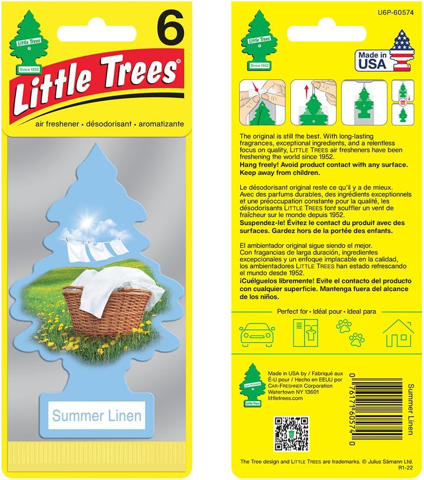 LITTLE TREES – Ambientadores para auto, árbol colgante que proporciona un aroma a vainilla de larga duración, Summer Linen, 24 ambientadores