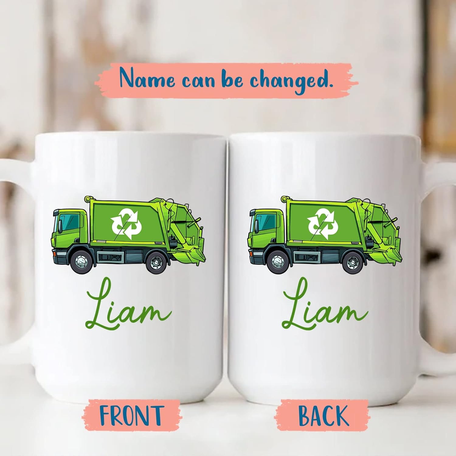Taza de camión de basura personalizada con nombre, taza de camión de basura personalizada, taza para niños, taza para niños, regalo para niños y