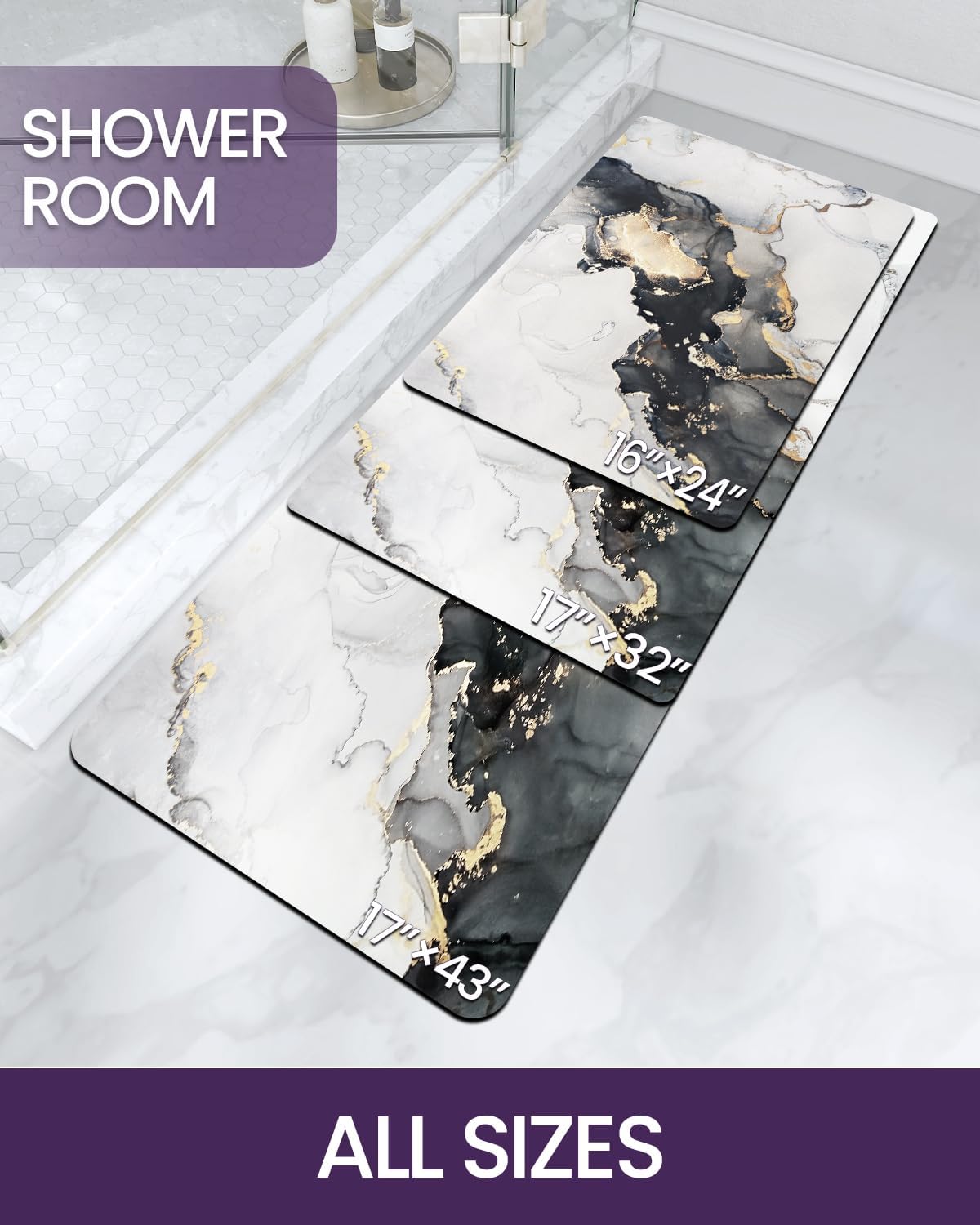 DEXI Alfombra de baño súper absorbente, ultrafina, de perfil bajo, antideslizante, de secado rápido, lavable para fregadero, ducha, inodoro, 17 x 32