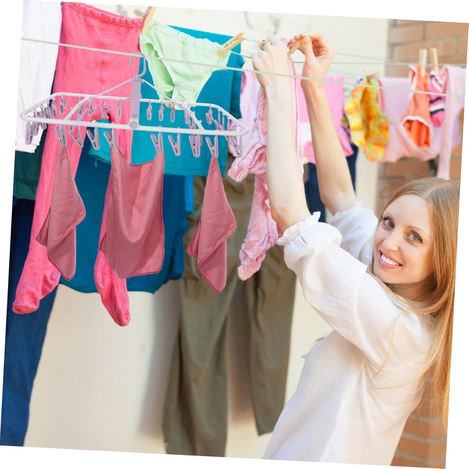 32 calcetines plegables para colgar calcetines con clip de secado, soporte de armario para lavandería, clip para colgar en la ropa, colgador de