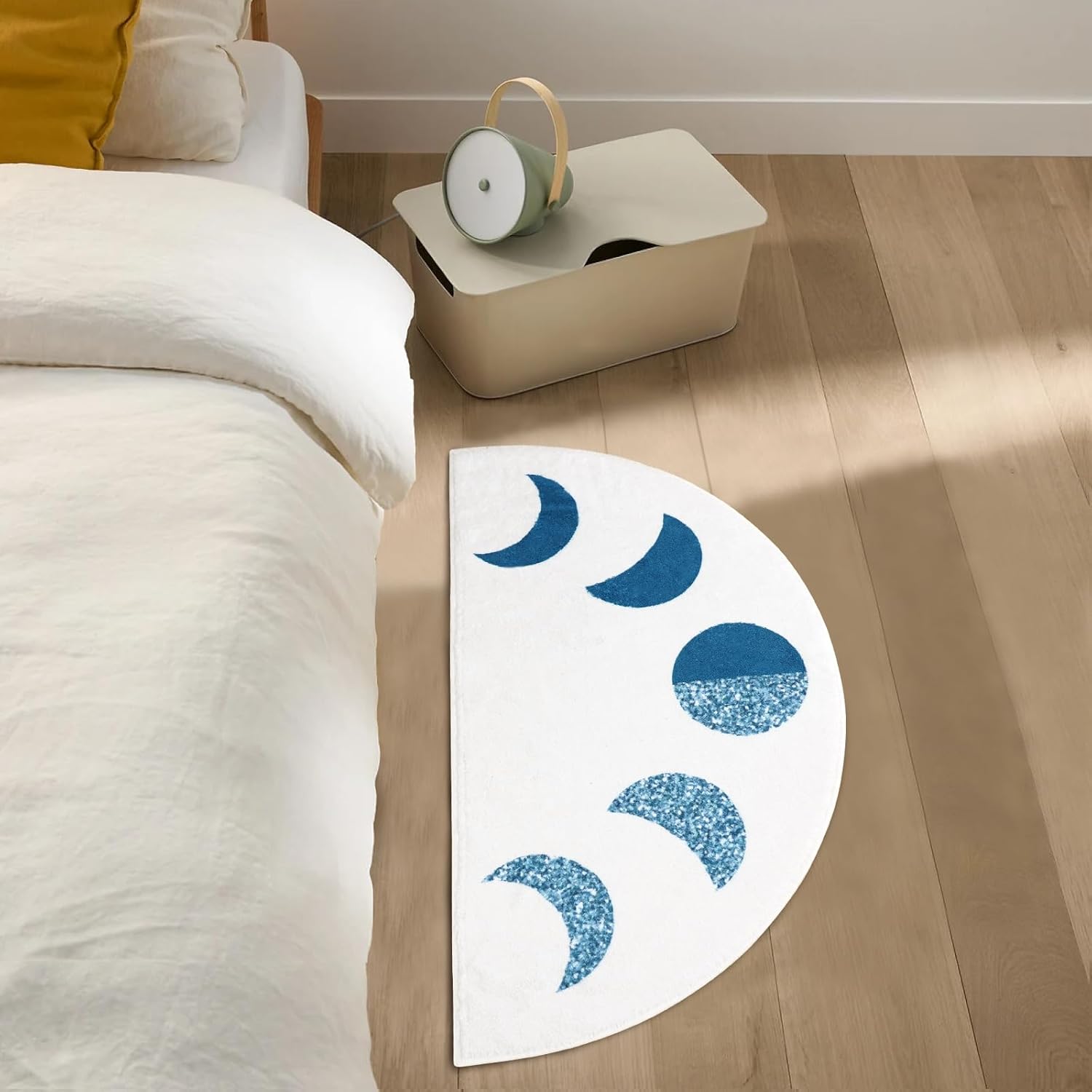 Jizrecly Tapete de baño bohemio semicírculo, tapete de baño bohemio semicircular, antideslizante, sol y luna, alfombra media redonda para baño y