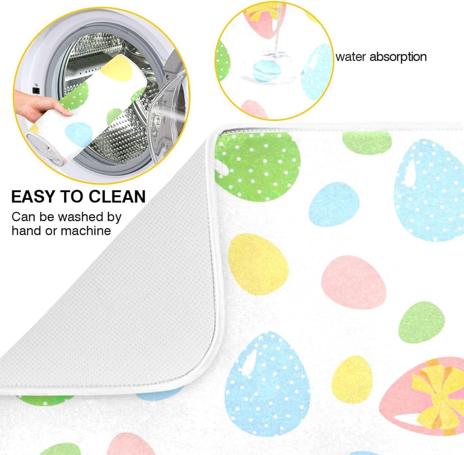 Easter Cute Colored Eggs Dish Drying Mat Washnable Absorbent Kitchen Counter Accessories Countertop Drying Mat Tapete Para Cocina 16” x 18”
