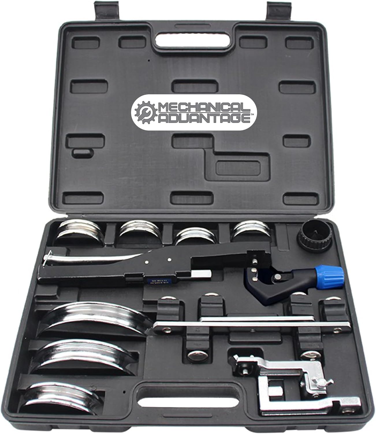 Kit doblador de tubos de trinquete con doblador de tubos inverso, herramienta de desbarbado, cortador de tubos para tubos de cobre y aluminio en