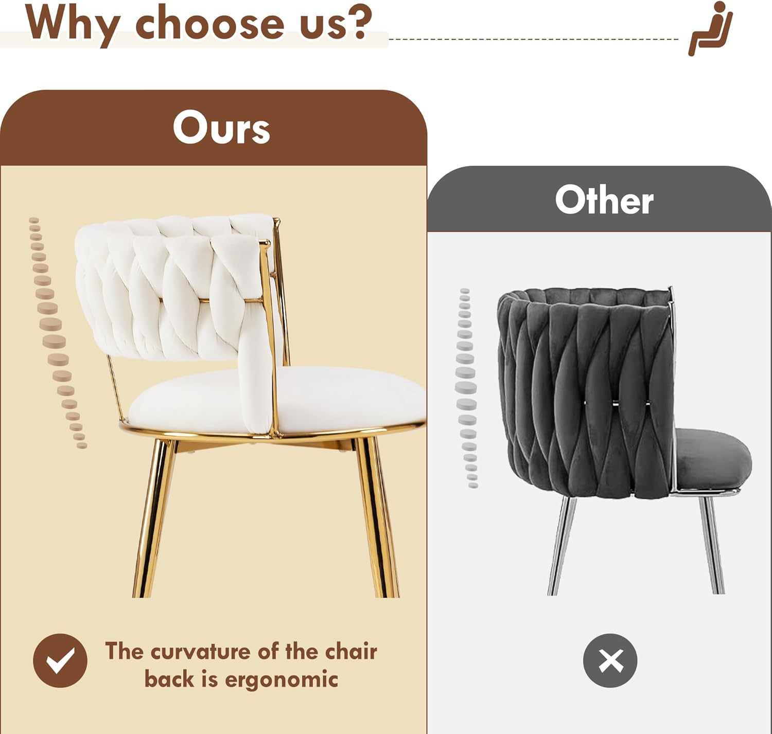 HOOLETE Juego de 2 sillas de comedor de terciopelo con patas de metal dorado, sillas decorativas tapizadas tejidas, sillas laterales para sala de
