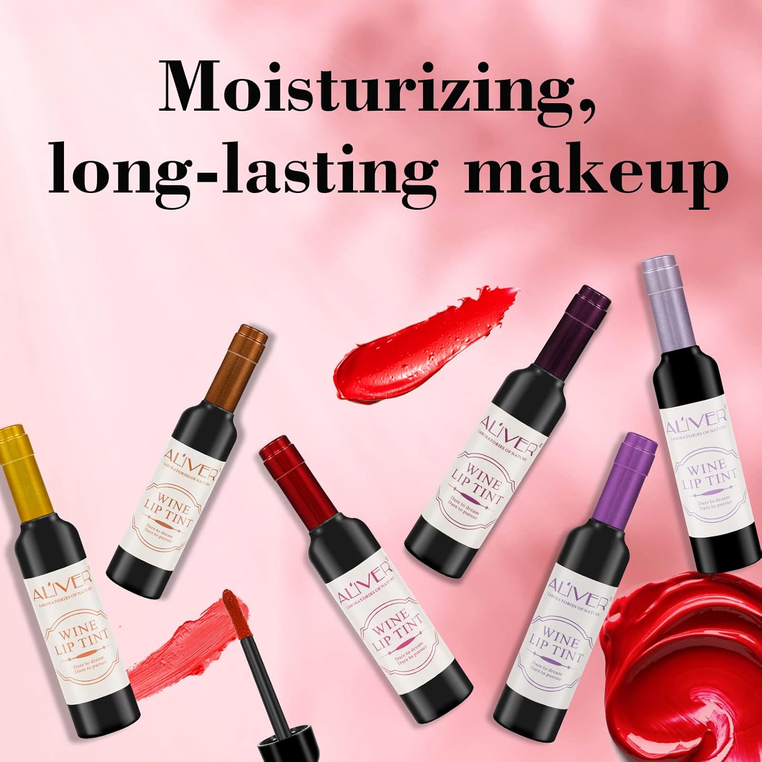 ALIVER Tinte de labios de vino, 6 coloresjuego, tinte labial impermeable de larga duración, brillo labial de copa antiadherente, claro