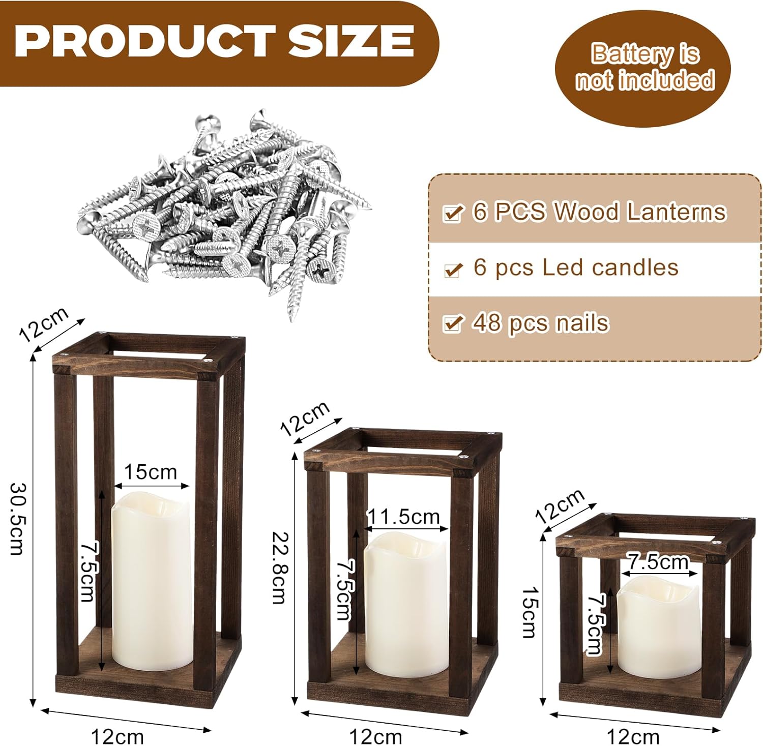 Farol de madera con vela LED, farol de boda, centros de mesa, decoración rústica de mesa de boda, decoración de casa de campo con velas sin llama