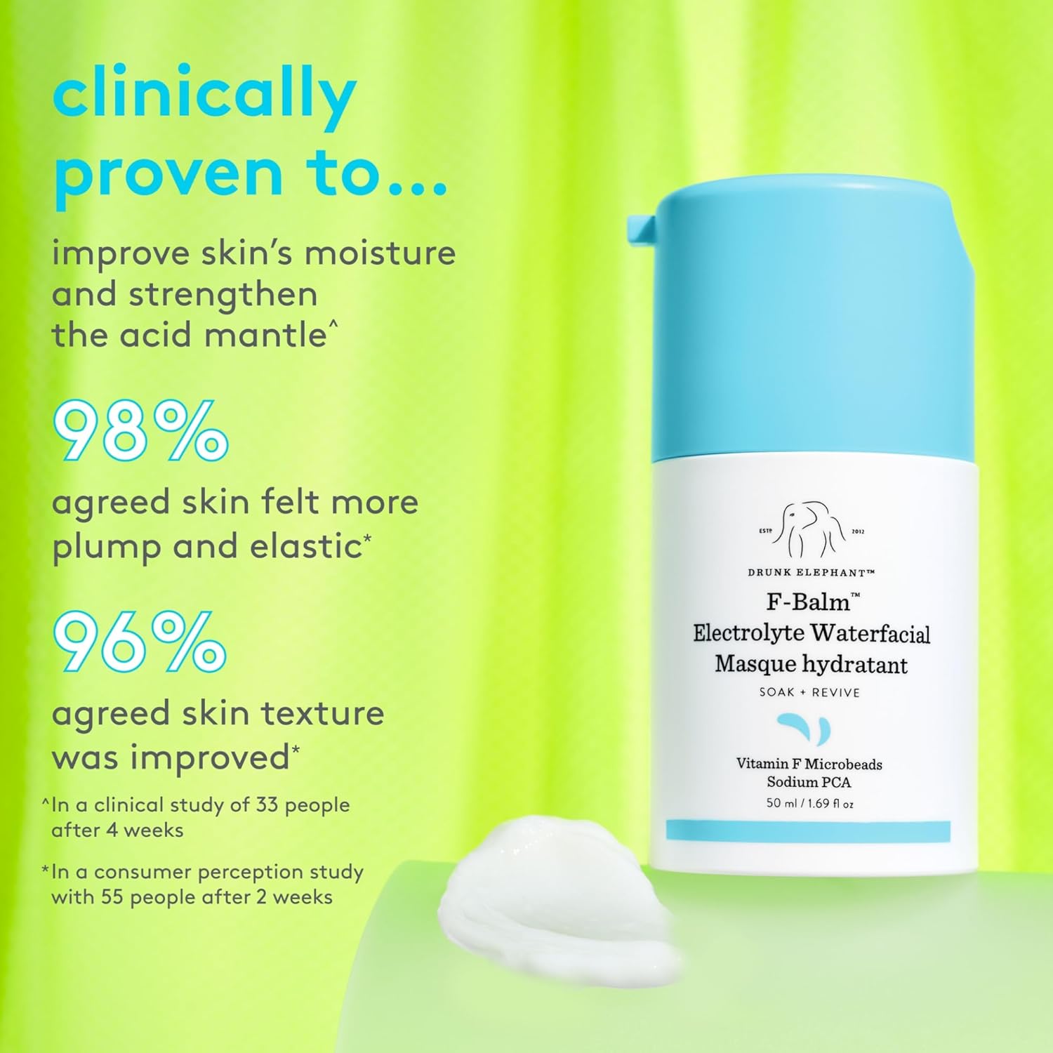 Drunk Elephant F-Balm Electrolyte Waterfacial – 1.7 fl oz1.69 fl oz – Mascarilla facial profundamente hidratante durante la noche – Cuidado de la