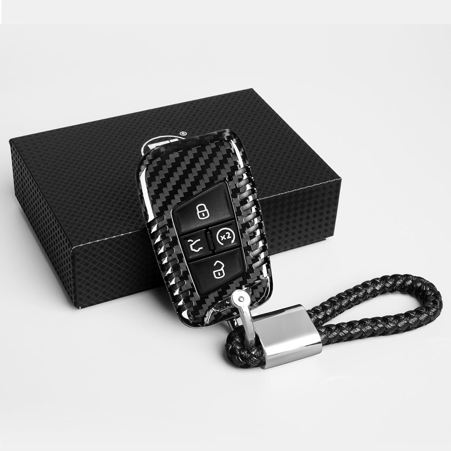 Funda para llavero VW Atlas, funda de fibra de carbono real para Volkswagen con llavero, protector de llavero para Tiguan (2022-2024) para Atlas