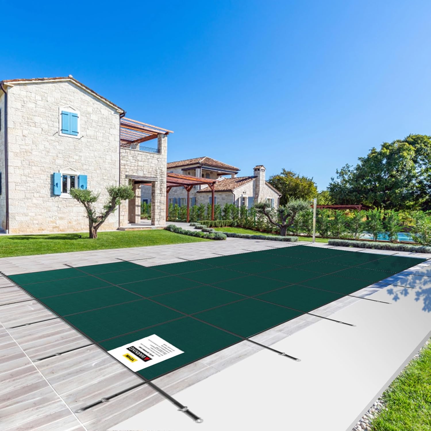 Happybuy Cubierta de seguridad para piscina en el suelo, cubiertas de piscina enterradas de invierno de 18 x 36 pies con paso correcto, triple