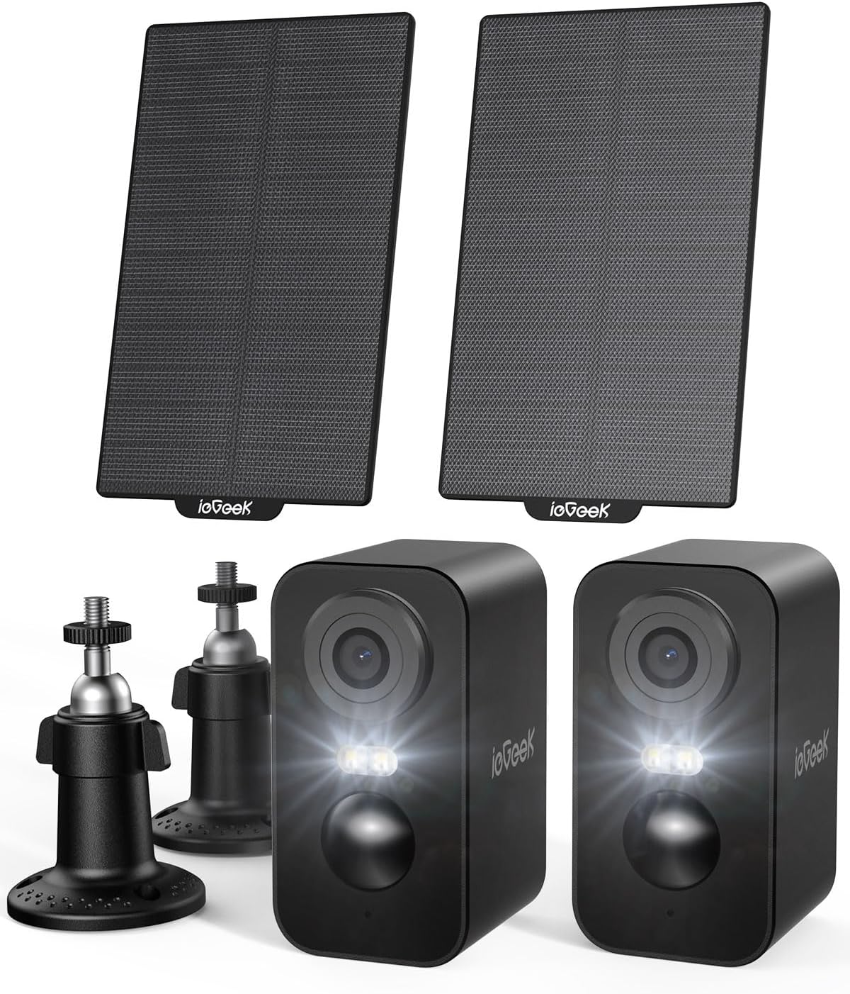 ieGeek – Cámaras de seguridad solares inalámbricas para exteriores, paquete de 2 cámaras con batería WiFi 2K para vigilancia del hogar, cámara