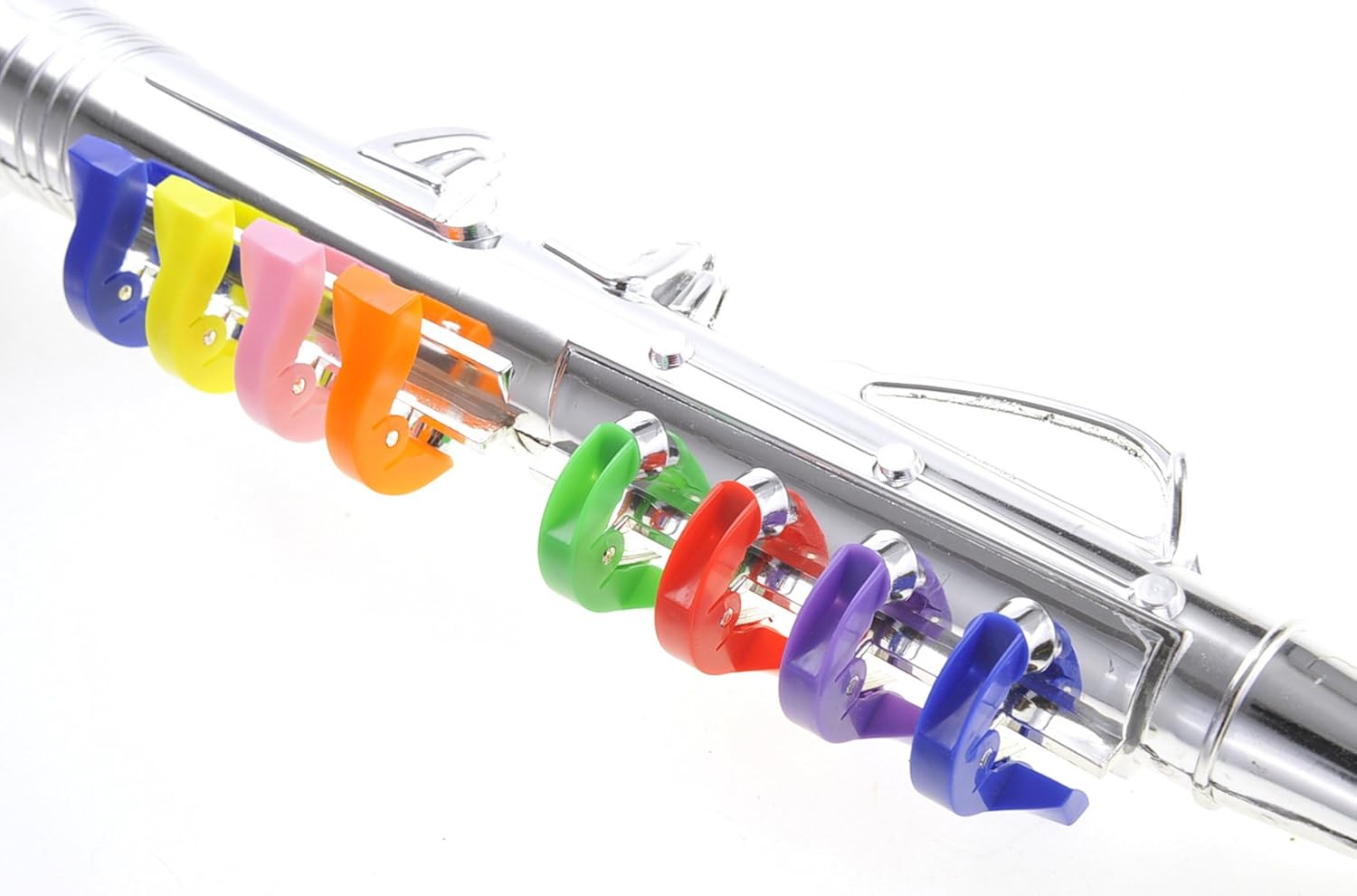 PowerTRC Cuerno de trompeta para niños  Insrumento musical de viento  8 teclas de colores  Niños pequeños  Clarinete de aprendizaje  Plata metálica
