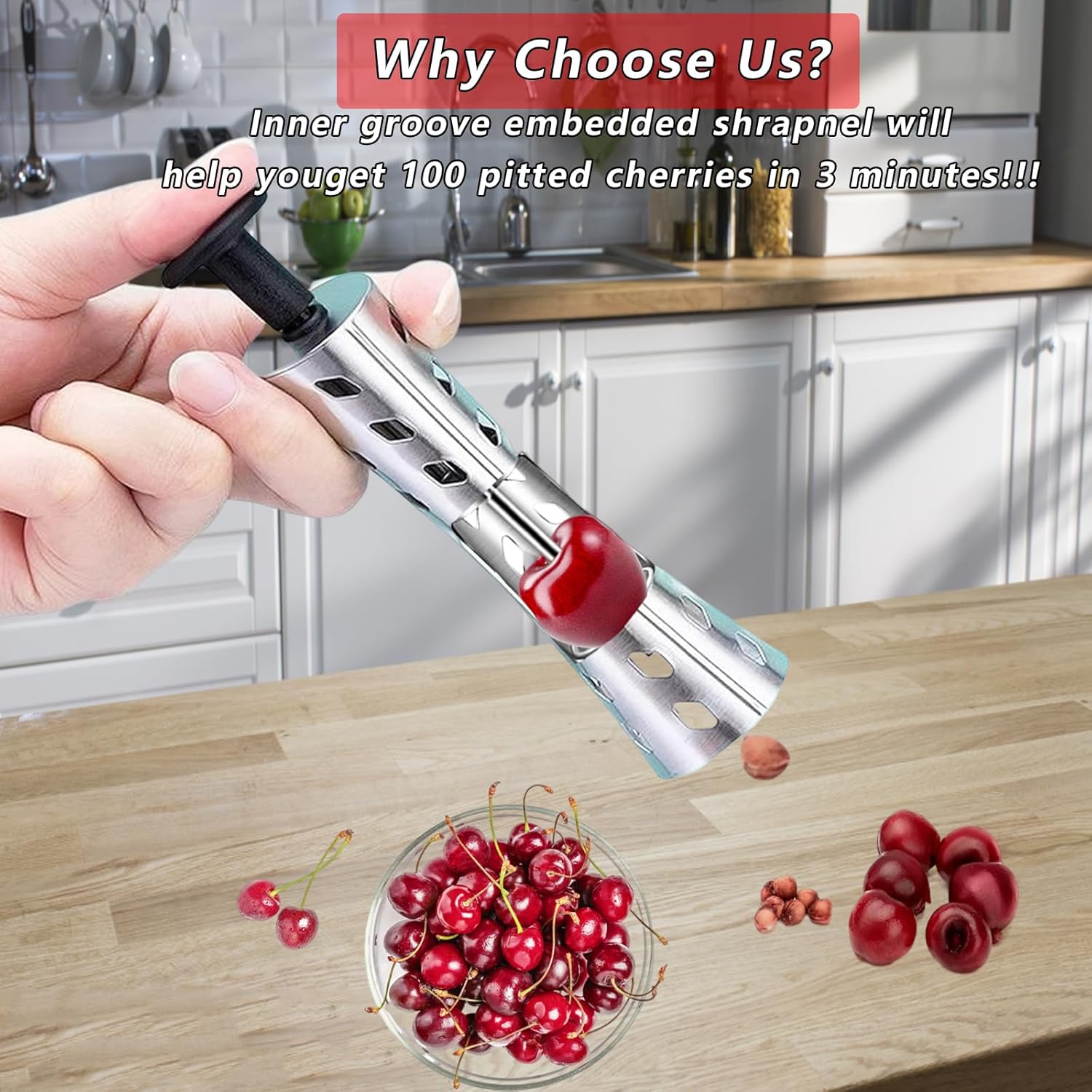 Cherry Pitter – Herramienta descorazonadora de acero inoxidable 304 de alta calidad, herramienta multifunción para eliminar semillas de cerezas para