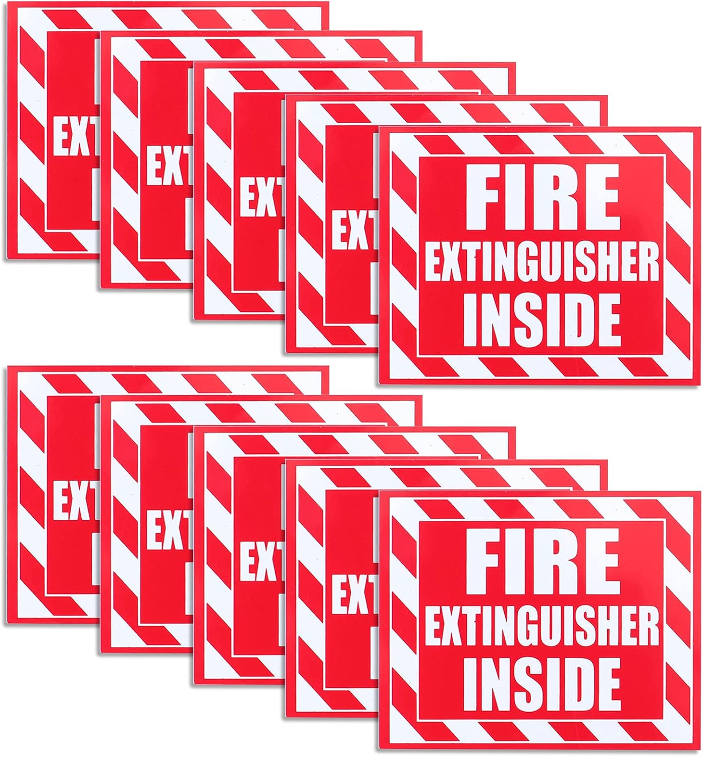 Fasmov Paquete de 10 adhesivos para extintor de incendios en el interior, 5 x 4 pulgadas, rojo sobre blanco