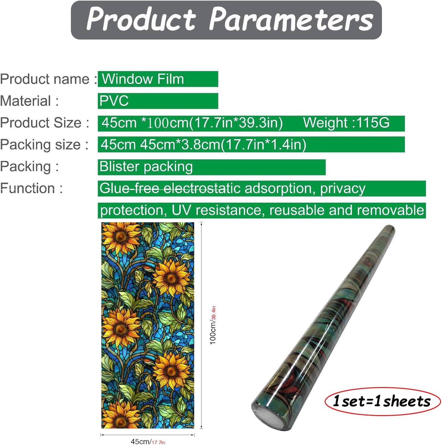 Película de privacidad de girasoles para vitral, película de privacidad no adhesiva, película de vidrieras para baño, ducha, puerta, calor, anti UV,