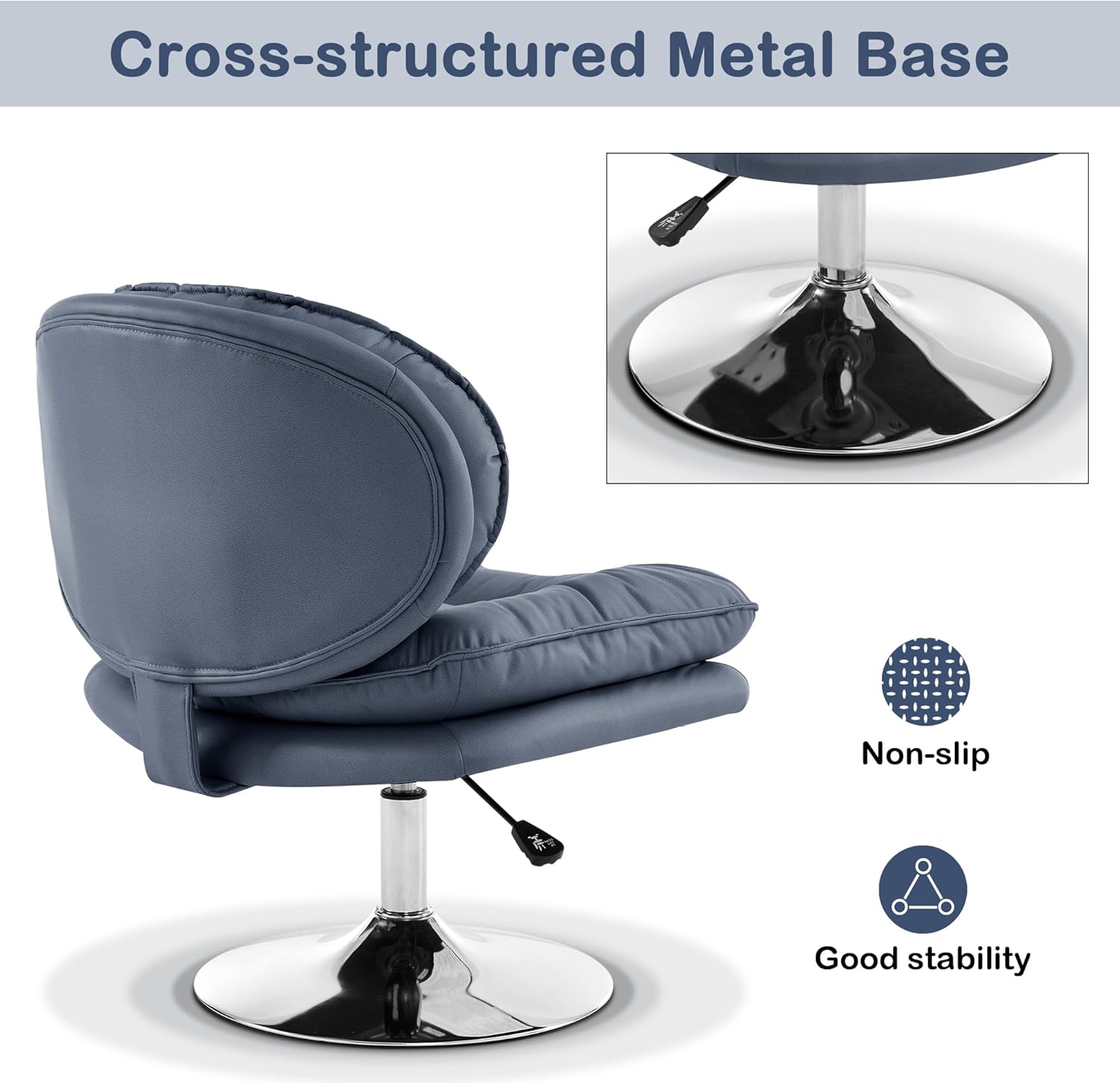MCombo Silla giratoria con ajuste de altura, silla de escritorio tapizada para sala de estar oficina 4846 (azul, base redonda)