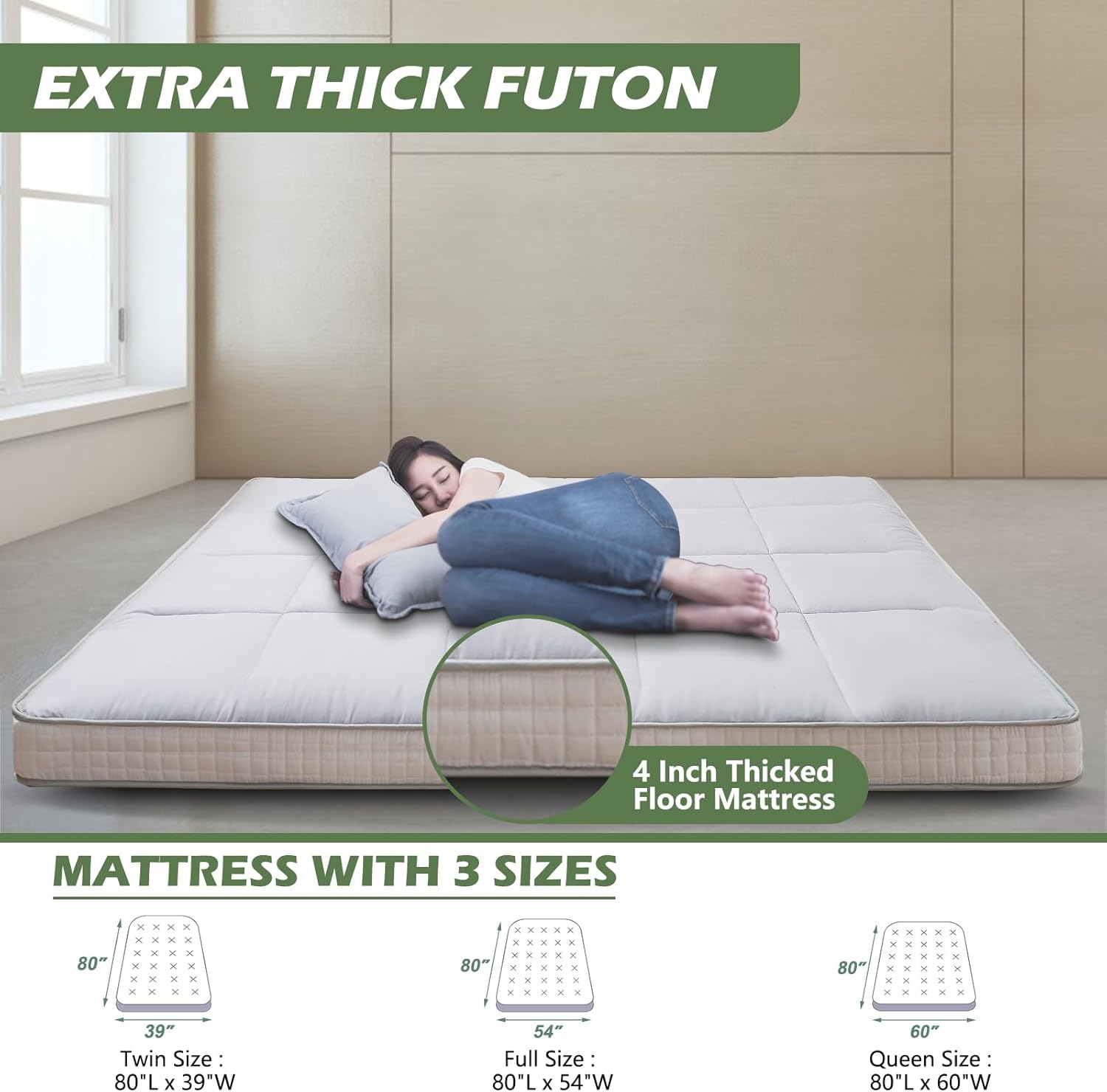 Colchón japonés de suelo futón, cubrecolchón plegable grueso de tatami, colchón enrollable, tapete plegable para dormir, tumbona transpirable,