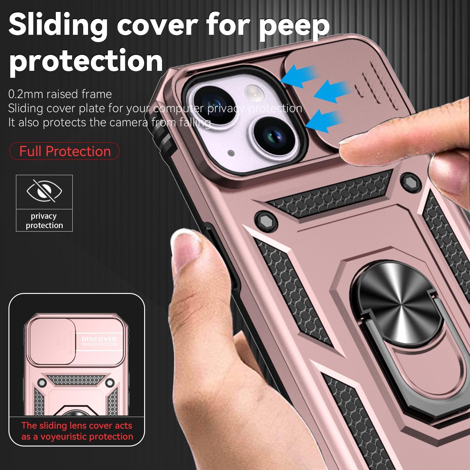 Hitaoyou Funda compatible con iPhone 15, iPhone 15 con funda para cámara y soporte, grado militar, a prueba de golpes, resistente, con soporte