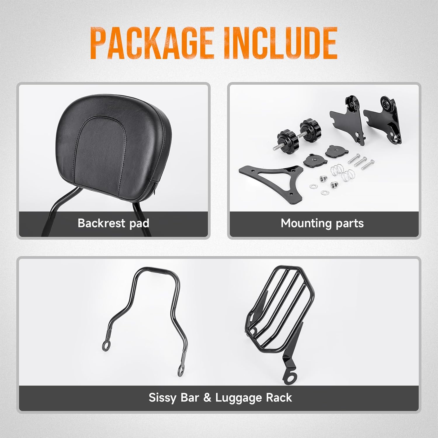 Respaldo de pasajero ajustable y desmontable con portaequipajes compatible con Harley Road King 1997-2008, Road Glide, Street Glide, Electra Glide,