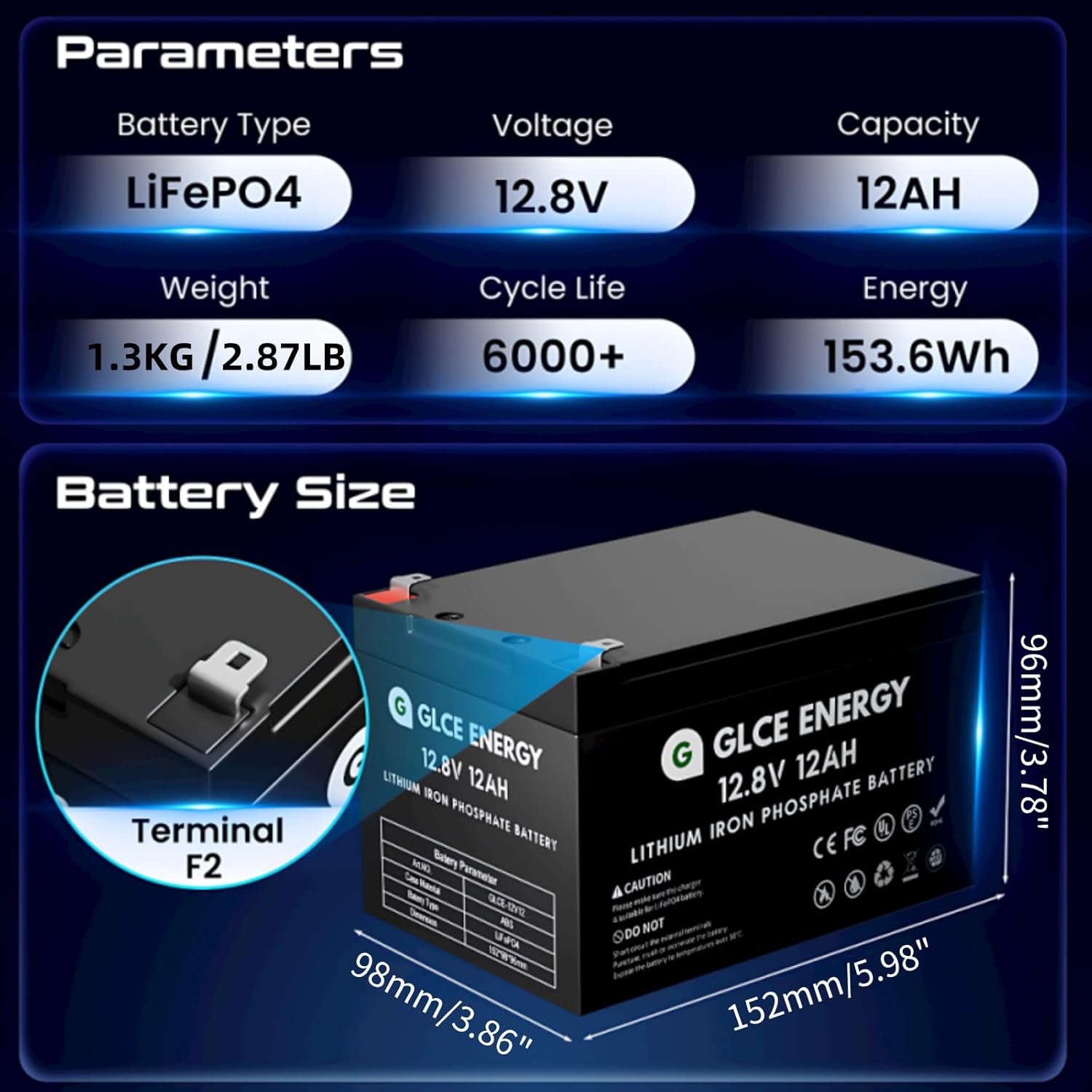 Batería de litio LiFePO4 de 12 V y 12 Ah, baterías de litio recargables de ciclo profundo integradas de 12 A BMS, vida útil de 10 años, para energía