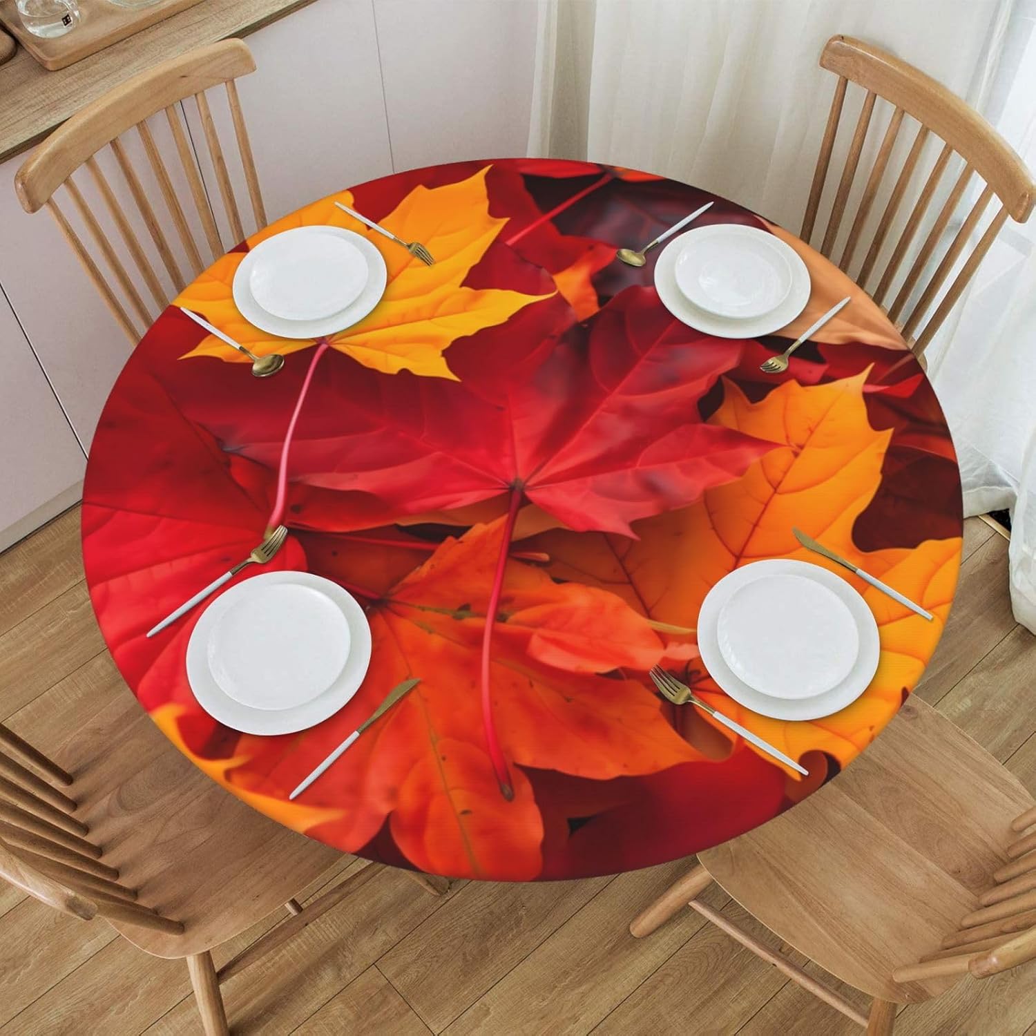 hsbolediy Mantel redondo de hojas de otoño (54 pulgadas para mesa de 45 a 50 pulgadas), mantel ajustable con borde elástico para exteriores,