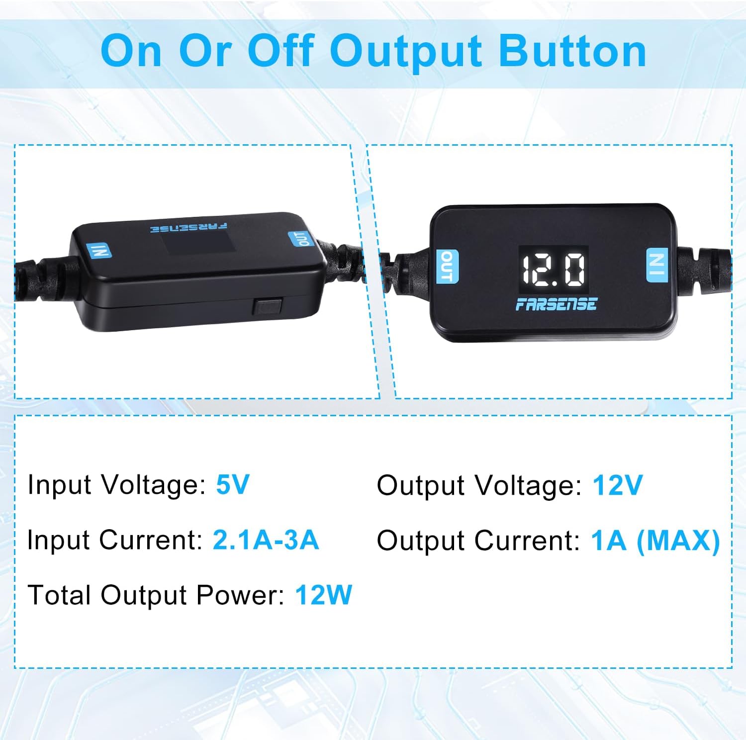 FARSENSE Cable de alimentación USB CC de 5 V a 12 V (3 pies), adaptador USB a CC de 12 V con conector de CC de 0.217 x 0.098 in (compatible con 5.5