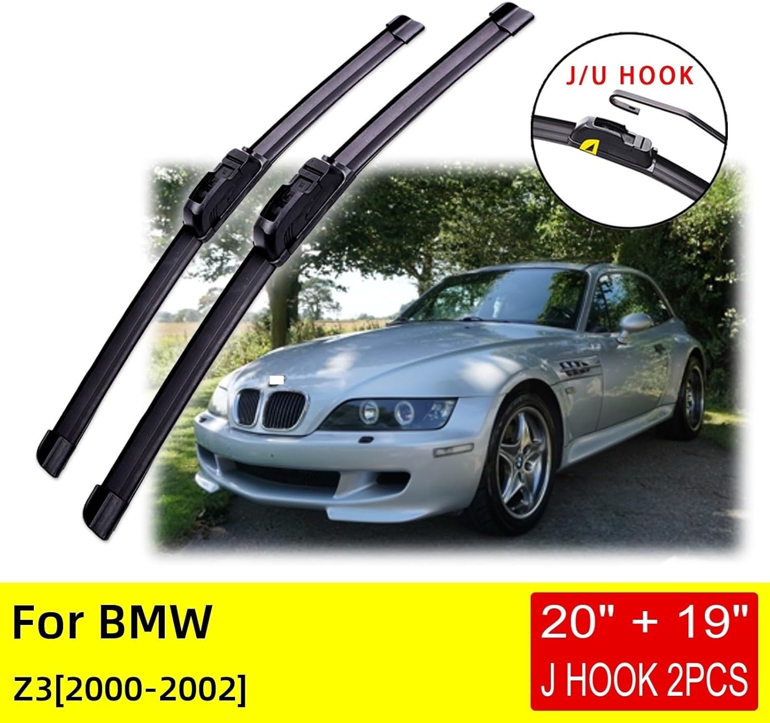 Compatible con BMW Z3 2000 2001 2002 Escobillas limpiaparabrisas, accesorios de cortador, gancho U J (color  conducción a la izquierda)