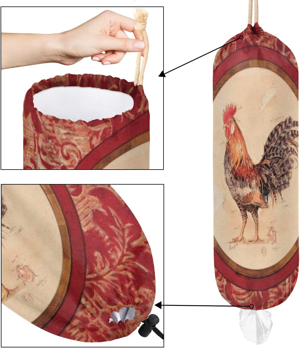 Rooster – Soporte circular para bolsas de plástico, lindo organizador de bolsas de plástico para montaje en pared, reutilizable, grande, dispensador