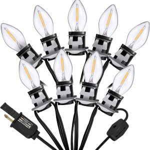 Cable de accesorio con 9 bombillas LED de 16.4 pies, cable C7 con clip de luces con doble fusible de repuesto, molde de soplado, decoración de Cable de accesorio con 9 bombillas LED de 16.4 pies, cable C7 con clip de luces con doble fusible de repuesto, molde de soplado, decoración de
