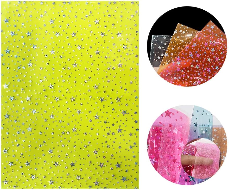 XHT 10 piezas de tela de vinilo de PVC brillante, 8.3 x 11.8 pulgadas, transparente, estampado láser estrella, impermeable, para lazos para el