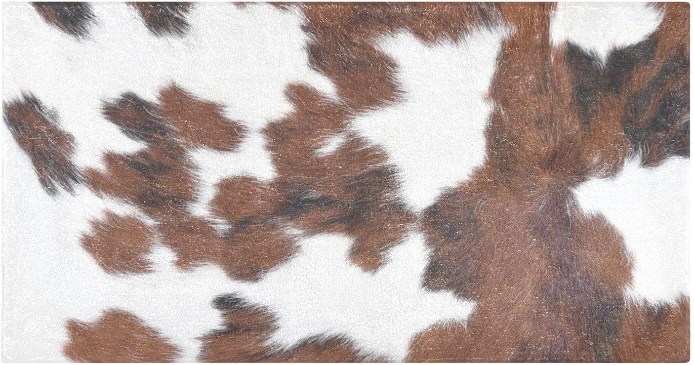Joisal Tapetes de felpa de vaca con estampado de vaca blanco y marrón para baño, alfombra de baño absorbente antideslizante, alfombra de baño