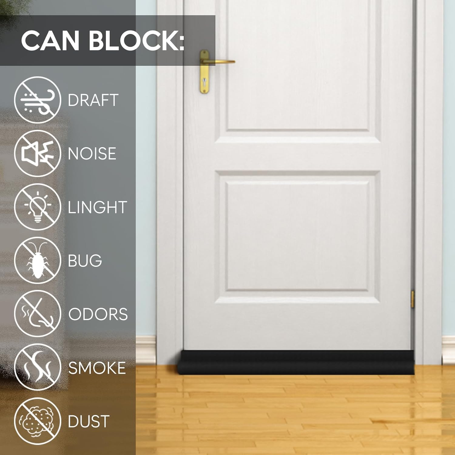 HomeProtect Tope para debajo de la puerta de 30 a 36 pulgadas, burlete con adhesivo fuerte, mantiene el aire frío, bloquea el sonido, la luz, el