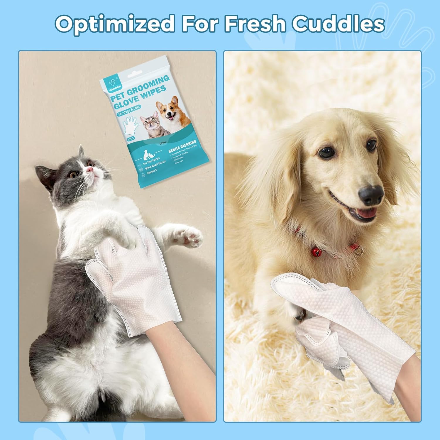 Toallitas de baño para mascotas para perros y gatos, guantes de limpieza y desodorización, toallitas nutritivas para el cuidado diario y viajes, sin