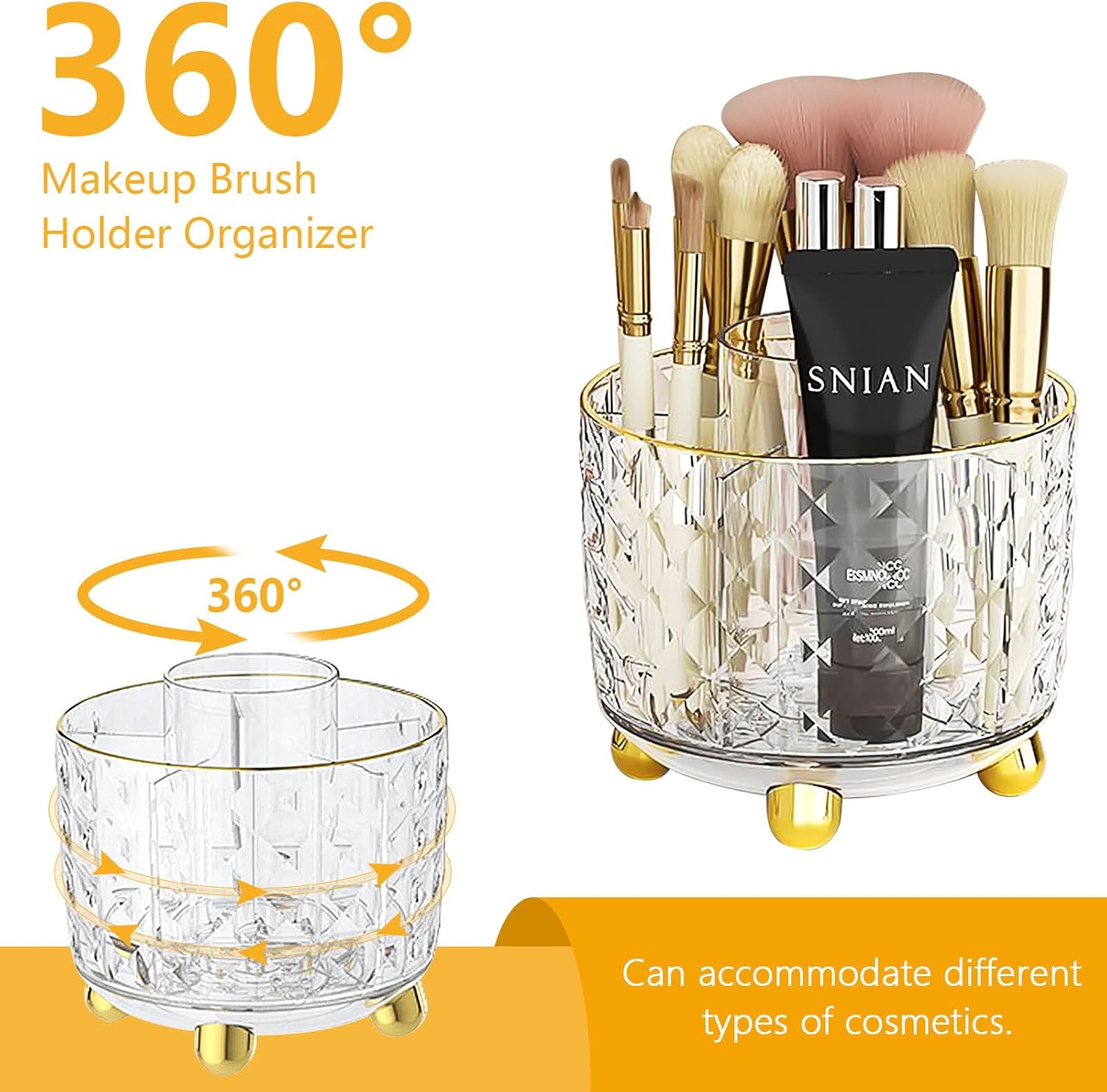 VACONICO Organizador giratorio de 360 para brochas de maquillaje, organizador de maquillaje, organización de maquillaje, almacenamiento de cuidado