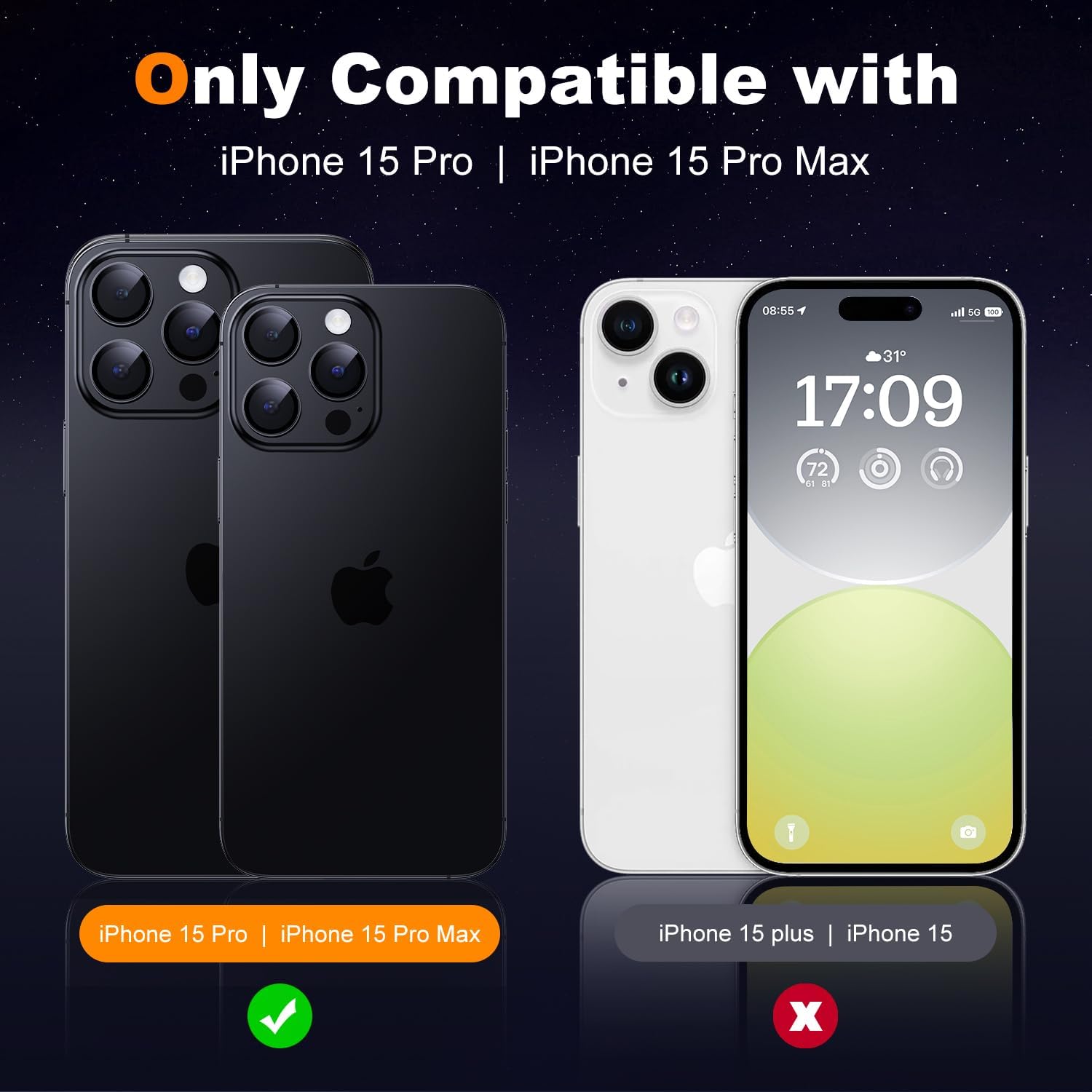 Hoerrye 3+1 Protector de lente de cámara para iPhone 15 Pro MaxiPhone 15 Pro, Mantener el diseño original del lente Verdaderamente inastillable