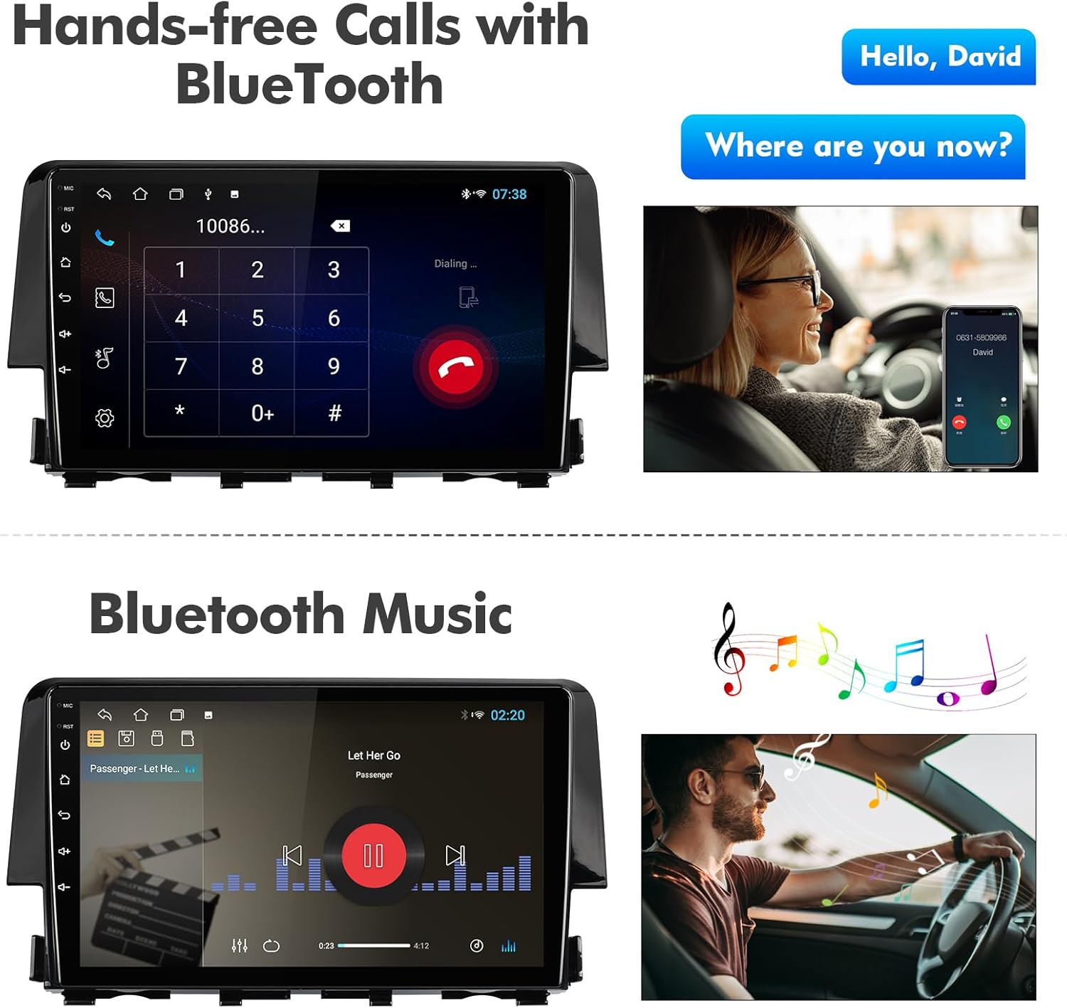 9 inches Android 10 Double Din Car Stereo for Honda Civic 2016, 2017, 2018, 2019, 2020 IPS Touchscreen Screen Car Radio with Carplay & Android Auto