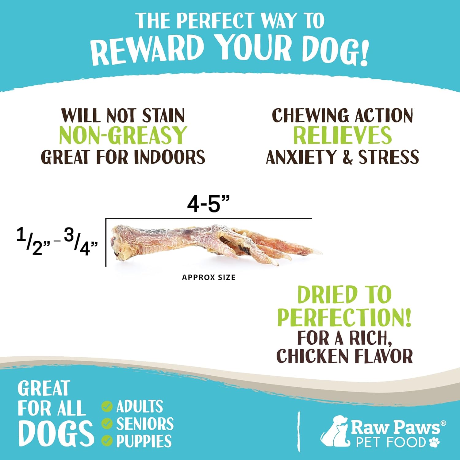 Raw Paws Pies de pollo secos para perros (paquete de 10)  Empaquetados en Estados Unidos  100% digeribles, de un solo ingrediente  Pies de pollo