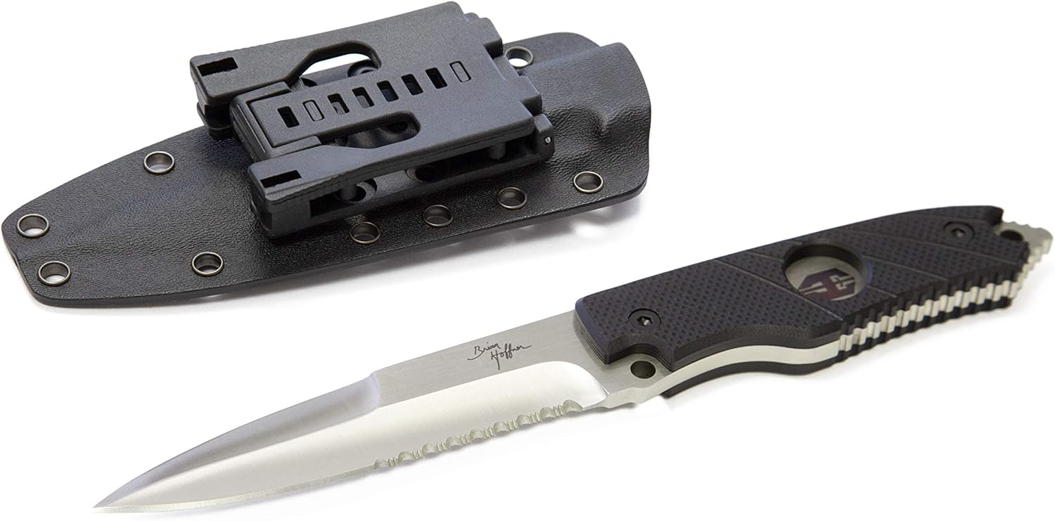 Hoffner – Cuchillo táctico de hoja fija de mano, hoja semidentada de 4-78 pulgadas, punta de lanza 440C, agarre G10, funda Kydex compatible con MOLLE
