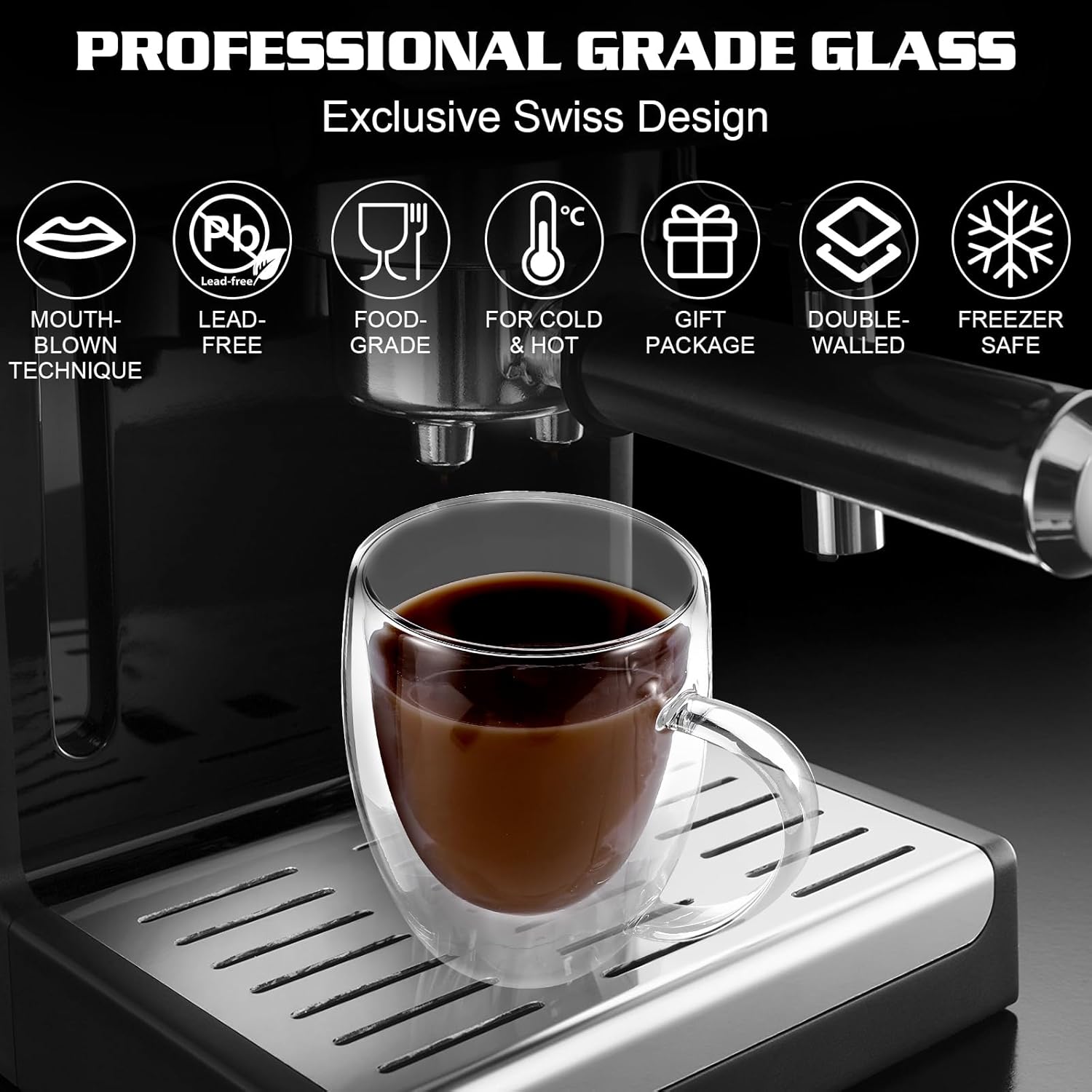 Juego de 2 tazas de café redondas con aislamiento de doble pared de vidrio transparente, tamaño mediano, 12 onzas, la mejor taza de café