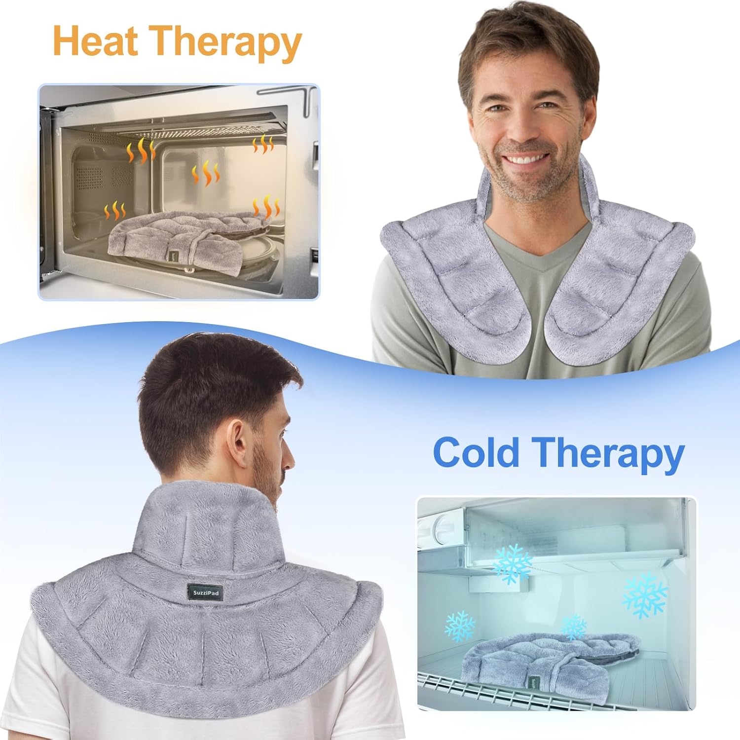 SuzziPad Almohadilla térmica para el cuello en microondas para aliviar el dolor de cuello, almohadillas térmicas de hombro para dolor crónico de