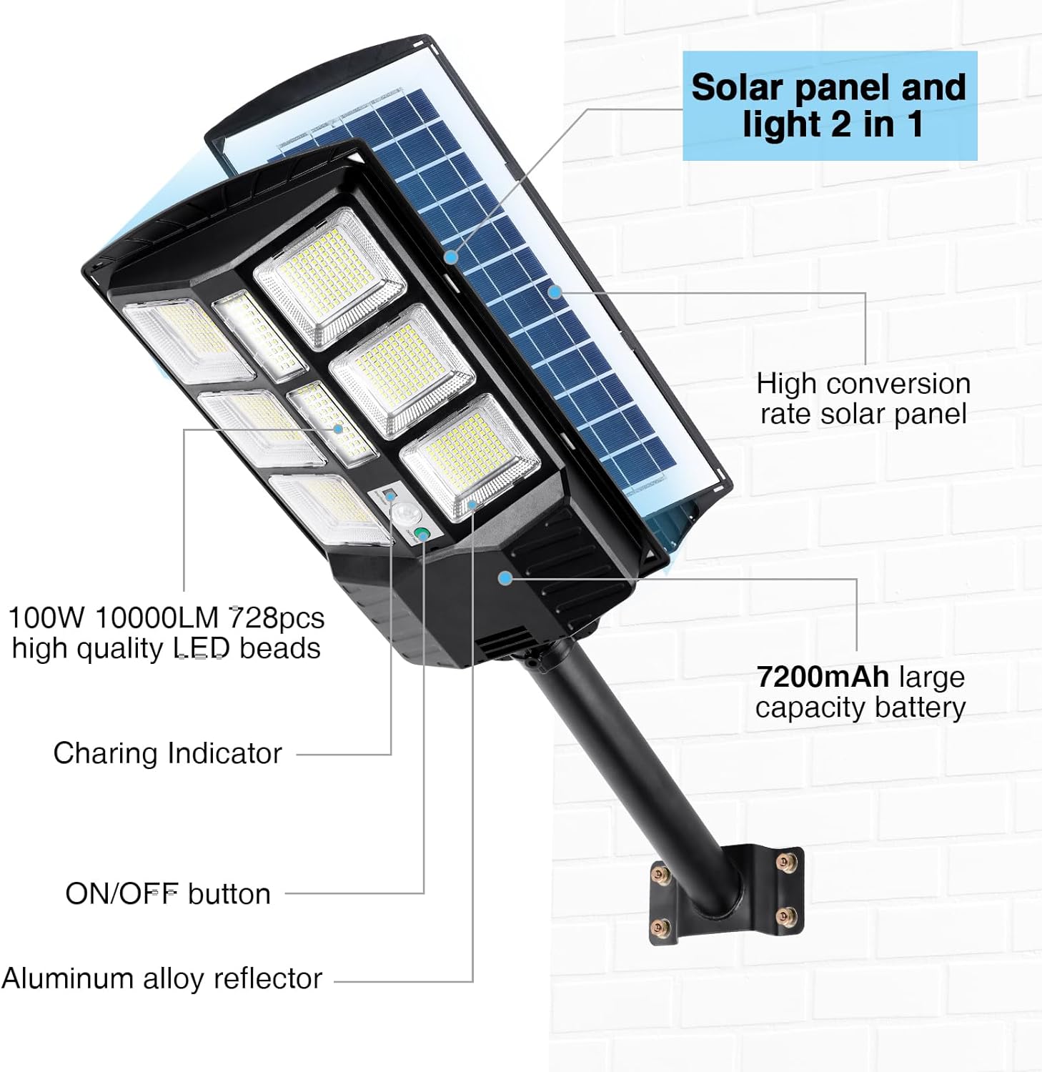 ZJOJO Luces solares de calle de 2800 W para exteriores, impermeables, 8000 K, 30000 lúmenes, luces solares para exteriores del atardecer al
