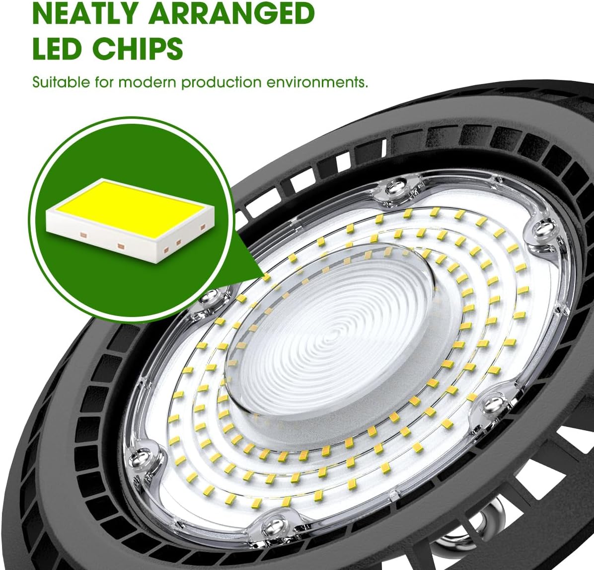 Paquete de 2 luces LED de alta bahía de 100 W, 12,000 lm y 5000 K luz diurna, IP66 impermeable con enchufe estadounidense y cable de 5 pies, ideal