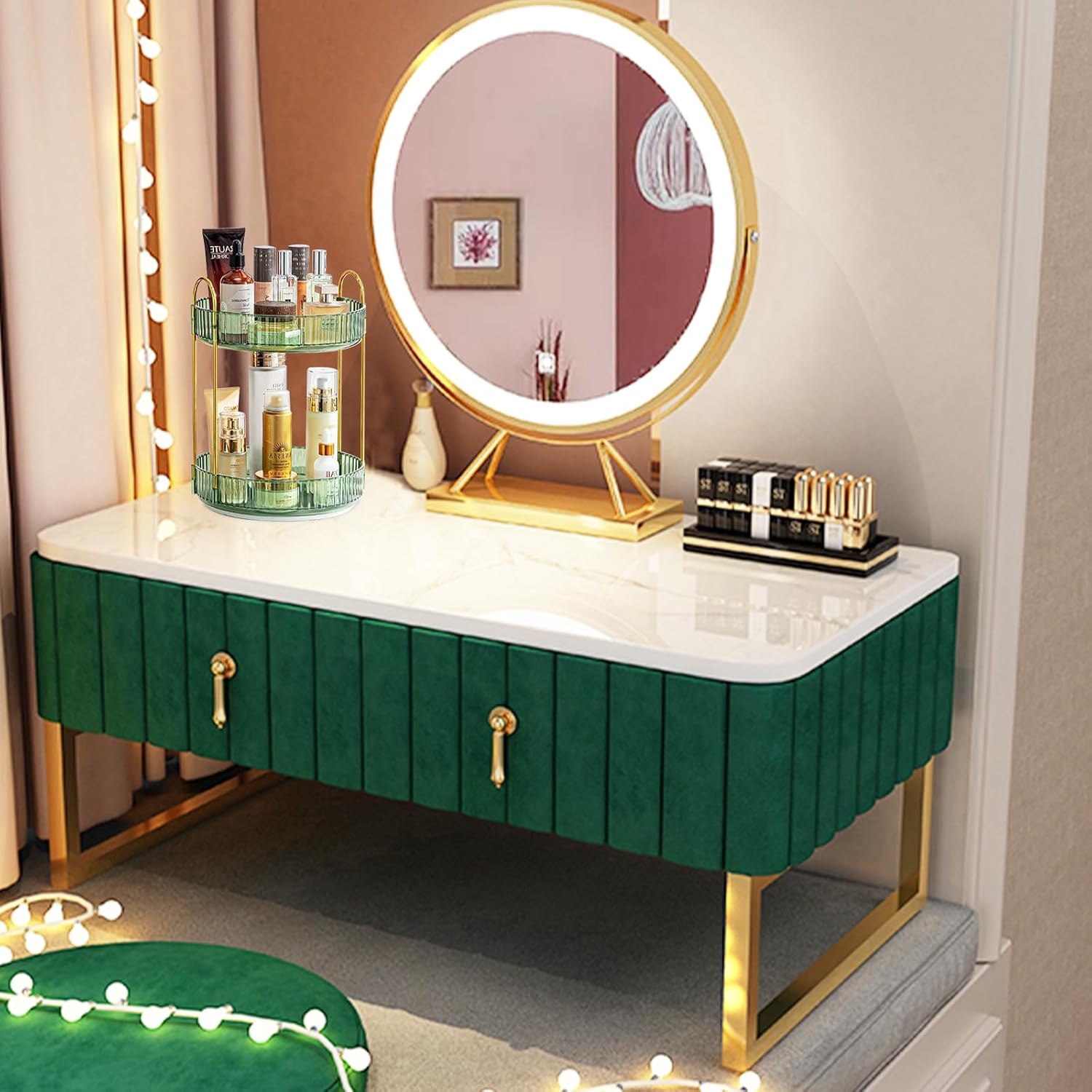 Organizador de maquillaje giratorio de 360, bandejas de baño, organizador de encimera, carrusel de maquillaje, estante giratorio de gran capacidad,