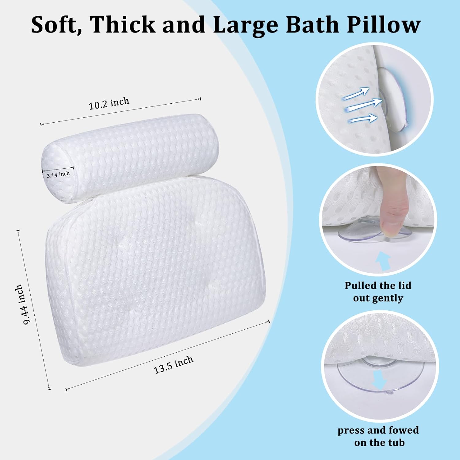 Almohada de baño para bañera, almohada de bañera, almohadas de baño para soporte de cuello y espalda de bañera, reposacabezas impermeable de fuerte