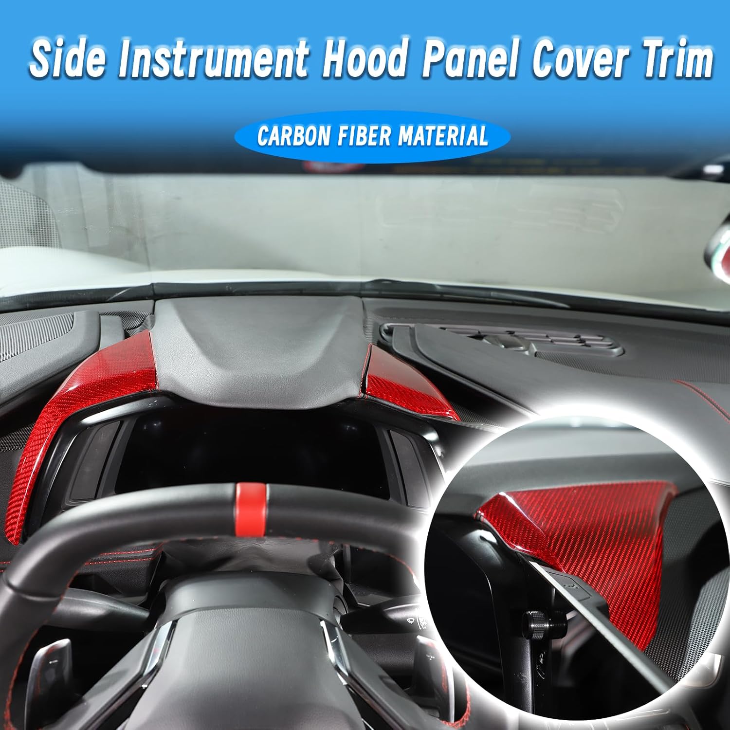 Cubierta del panel del salpicadero de automóvil compatible con Chevrolet Corvette C8 2020-2023 de fibra de carbono real, 2 piezas, cubierta lateral