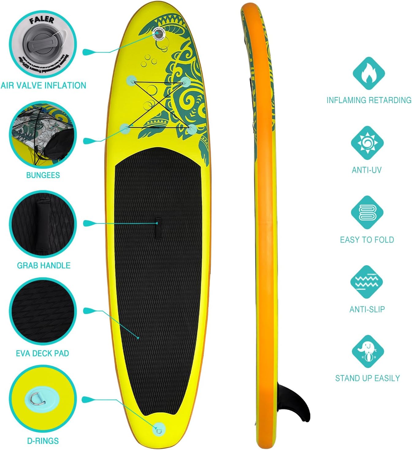 FunWater Tabla de remo inflable de pie, 3 años de garantía, tablas de remo de SUP con juego completo de accesorios, adecuado para surf, pesca, yoga