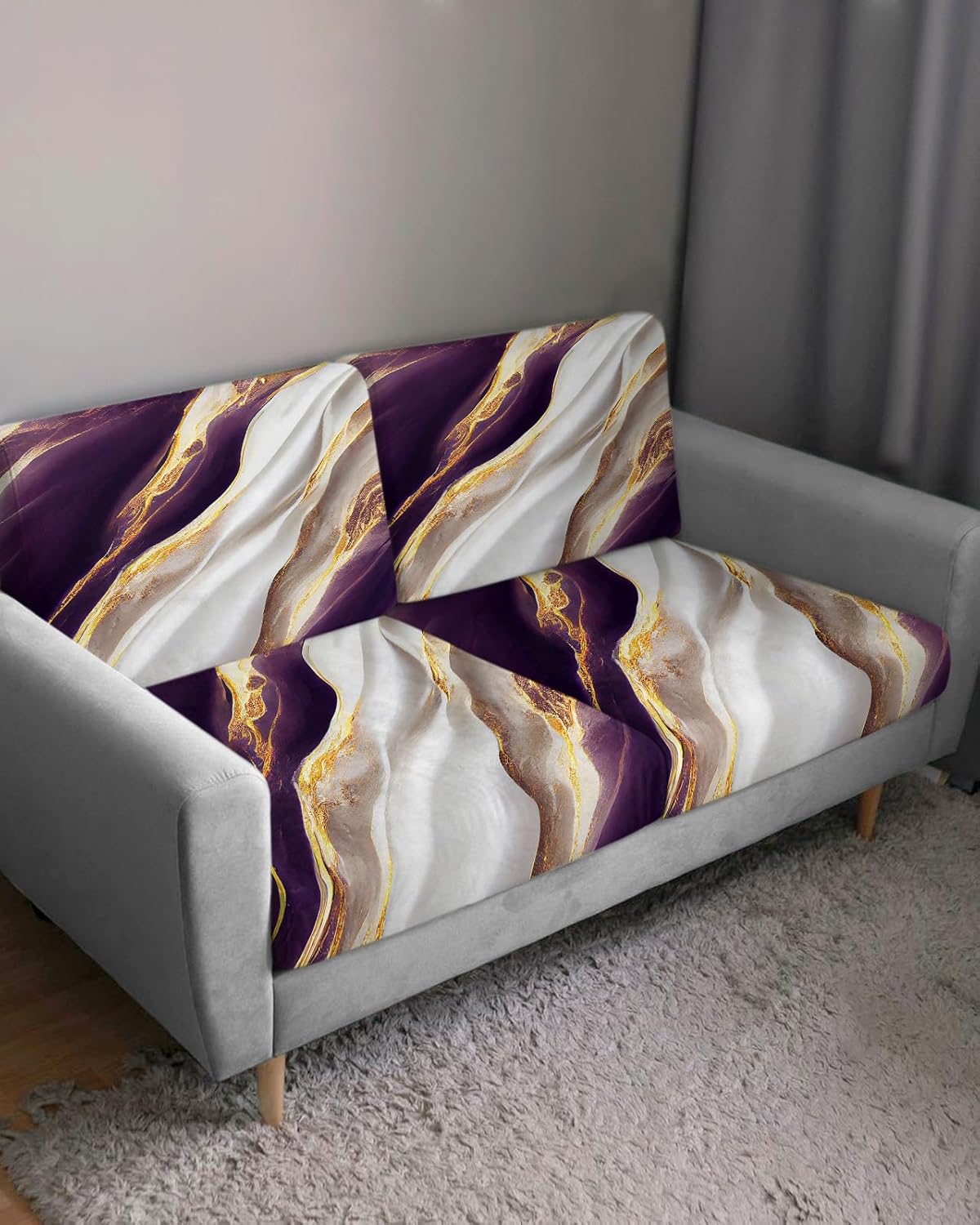 Fundas de cojín para sofá, diseño de mármol morado y dorado, textura de arte abstracto, elásticas para sofá, fundas protectoras de muebles para