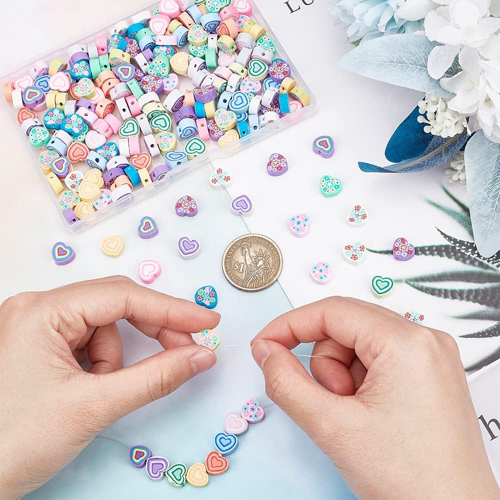 CHGCRAFT 224 cuentas de arcilla polimérica de corazón de 14 estilos, cuentas espaciadoras de amor, cuentas hechas a mano para pulseras, joyas,