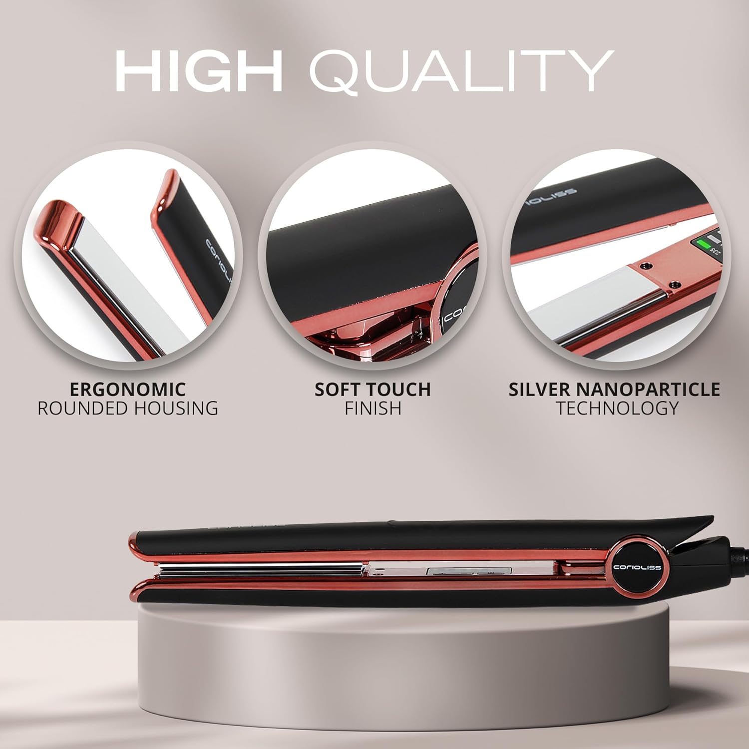 Corioliss Plancha de pelo C1 Plancha Profesional de Titanio Placas de Control de Temperatura Estuche de Viaje (Negro Suave al Tacto